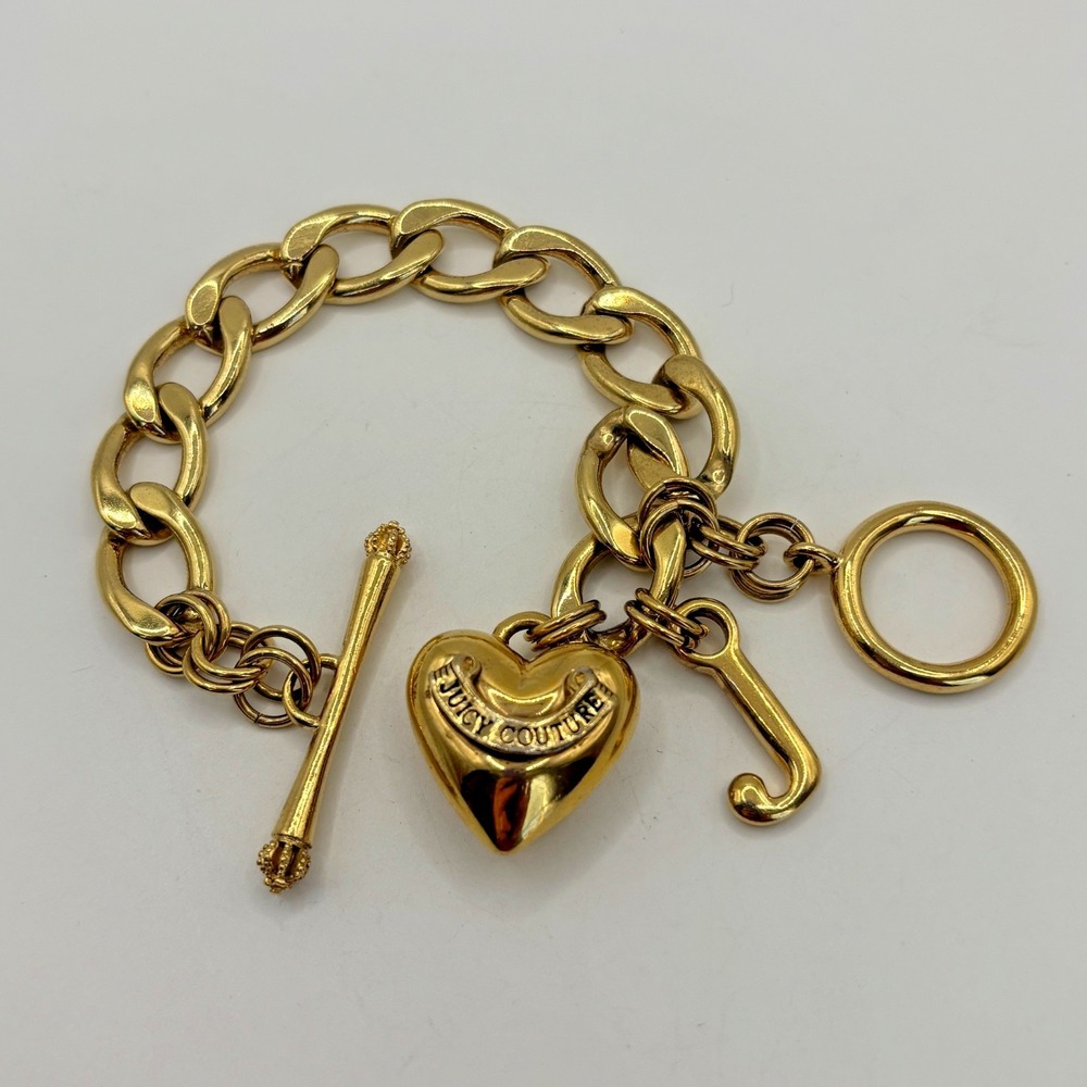 Vintage Juicy Couture Heart J Gold Tone Chain Bracelet Starter Charm Toggle